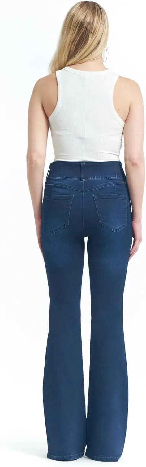 1822 Denim Oretha High-Rise Jeans for Women: Dark Blue Stretchy Waist, Premium Contour Fit Stretch Denim