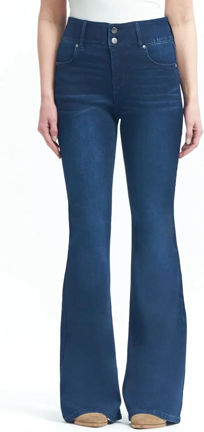 1822 Denim Oretha High-Rise Jeans for Women: Dark Blue Stretchy Waist, Premium Contour Fit Stretch Denim