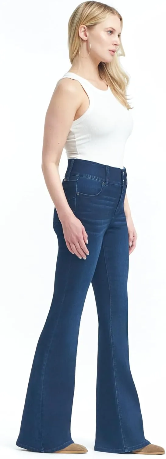 1822 Denim Oretha High-Rise Jeans for Women: Dark Blue Stretchy Waist, Premium Contour Fit Stretch Denim