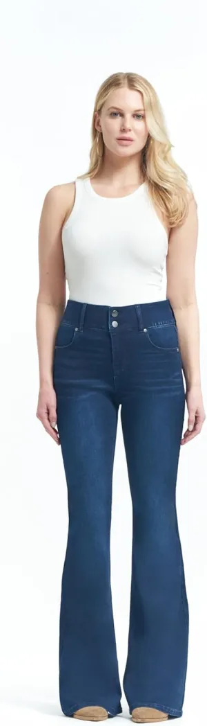 1822 Denim Oretha High-Rise Jeans for Women: Dark Blue Stretchy Waist, Premium Contour Fit Stretch Denim