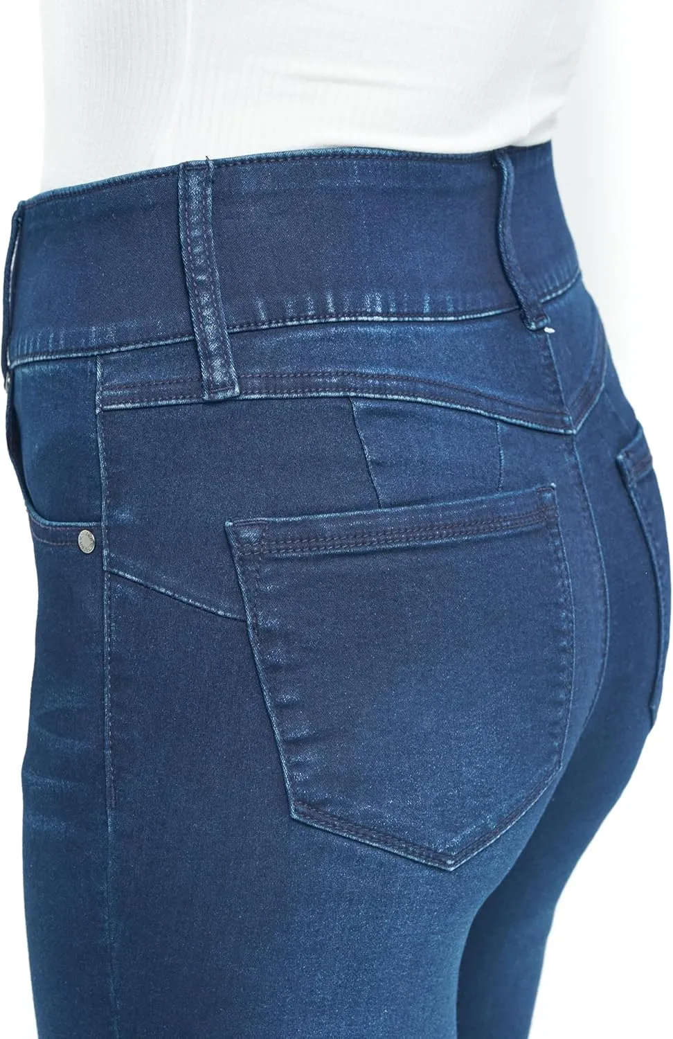 1822 Denim Oretha High-Rise Jeans for Women: Dark Blue Stretchy Waist, Premium Contour Fit Stretch Denim