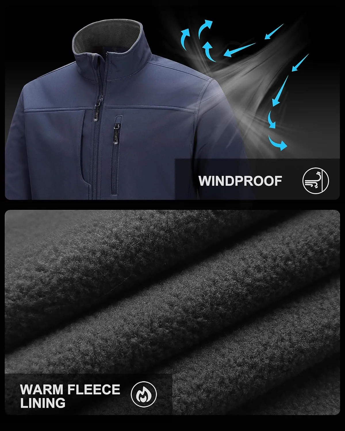 33,000ft Men's Lightweight Softshell Jacket Warm Fleece Lined Windbreaker Waterproof Soft Shell for Outdoor Hiking