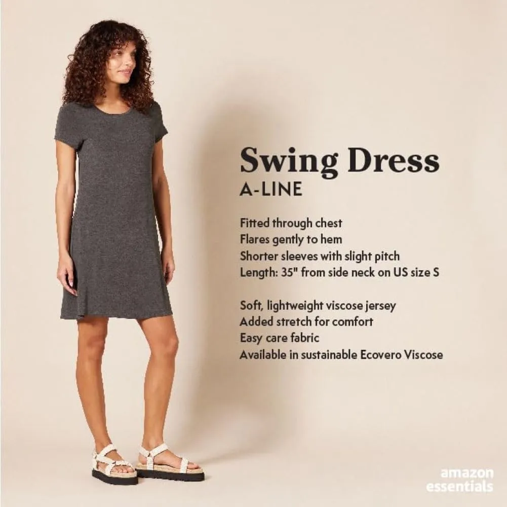Amazon Essentials Women's Short-Sleeve Scoop Neck Swing Dress (Available in Plus Size)