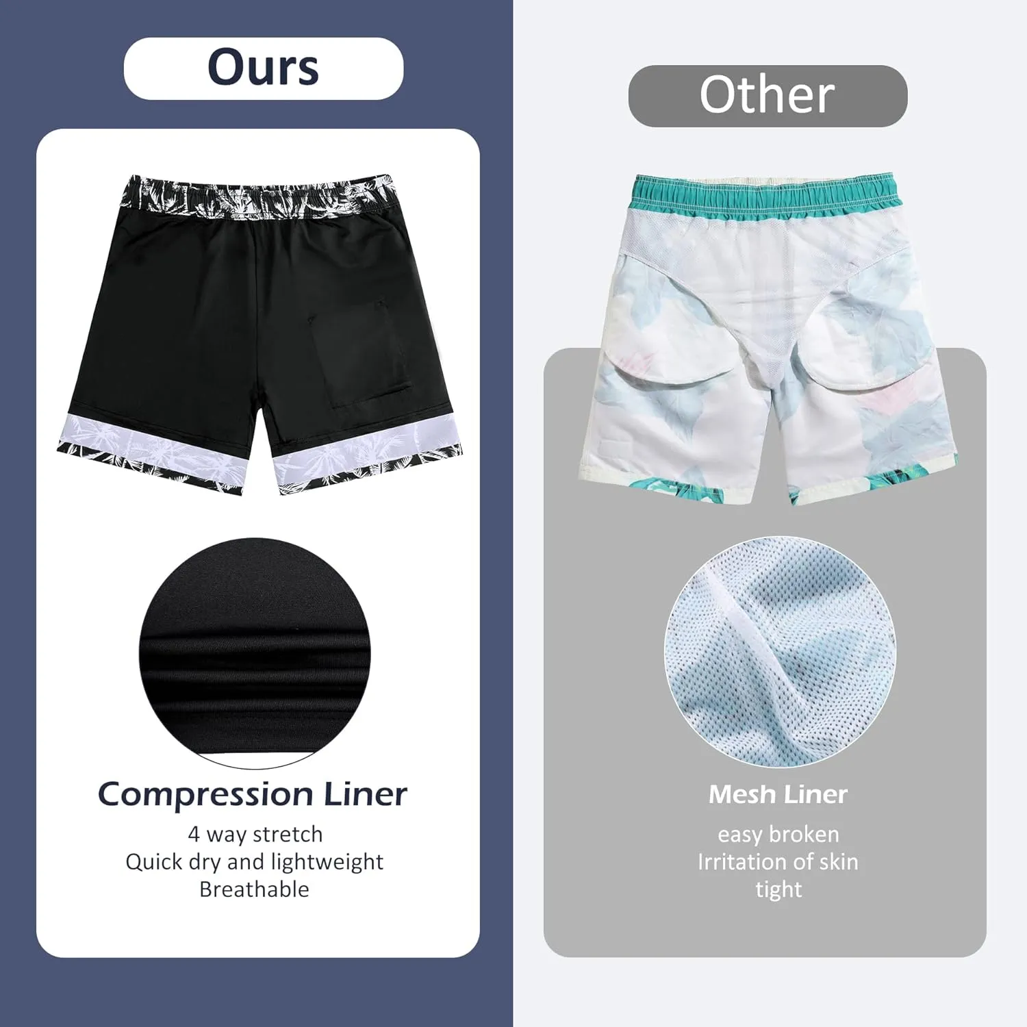 American Trends Men's Swim Trunks Board Shorts Quick Dry Mens Swimming Trunks with Compression Liner