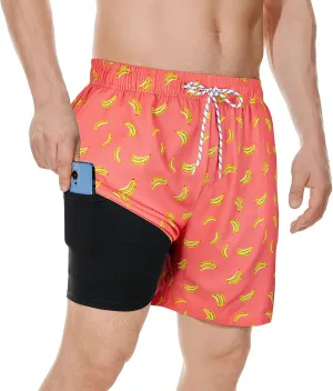 American Trends Men's Swim Trunks Board Shorts Quick Dry Mens Swimming Trunks with Compression Liner