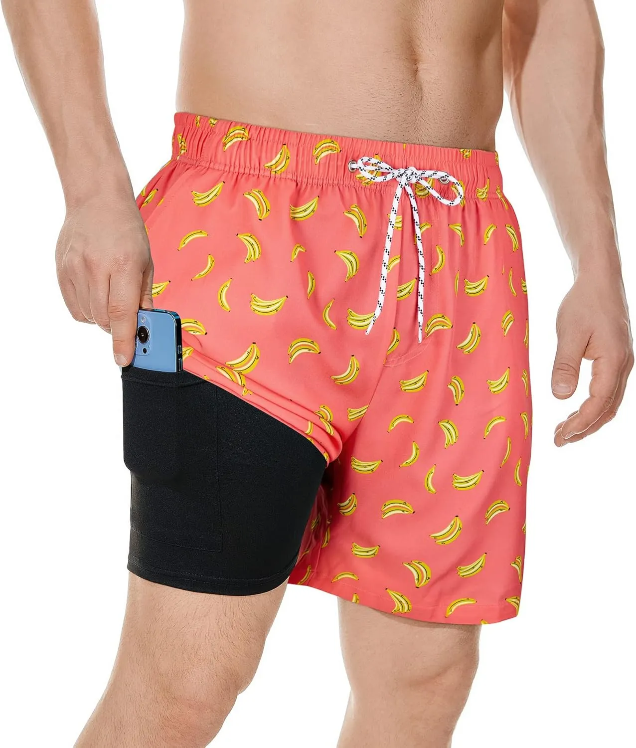 American Trends Men's Swim Trunks Board Shorts Quick Dry Mens Swimming Trunks with Compression Liner