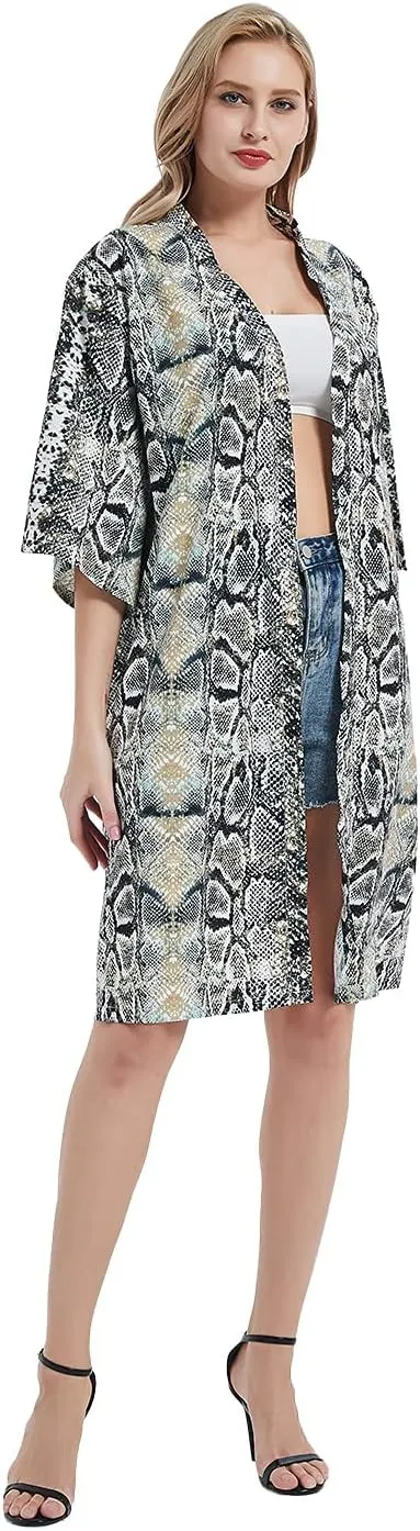 Anna-Kaci Women Print Short Sleeve Cardigan Long Open Stuff Kimonos Loose Casual Cover Up Shirts