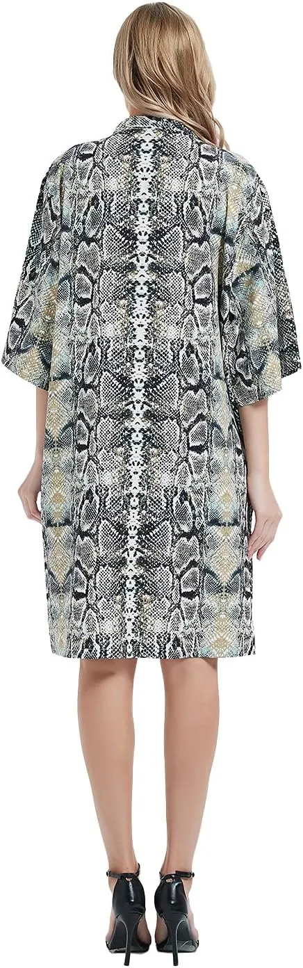 Anna-Kaci Women Print Short Sleeve Cardigan Long Open Stuff Kimonos Loose Casual Cover Up Shirts