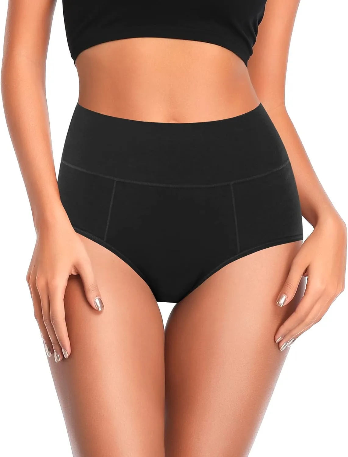 ASIMOON Tummy Control High Waisted Underwear for Women Cotton Plus Size Full Coverage Panties Ladies Briefs