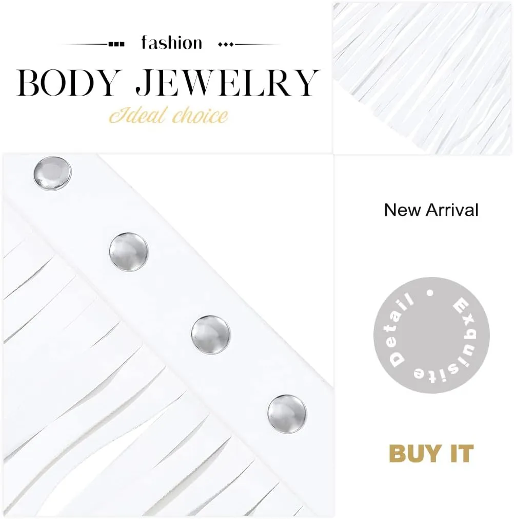 Asooll Punk Leather Waist Chain Tassel Fringe Belly Belt Harness Bikini Rave Body Accessories Jewerly for Women and Girls