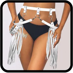 Asooll Punk Leather Waist Chain Tassel Fringe Belly Belt Harness Bikini Rave Body Accessories Jewerly for Women and Girls