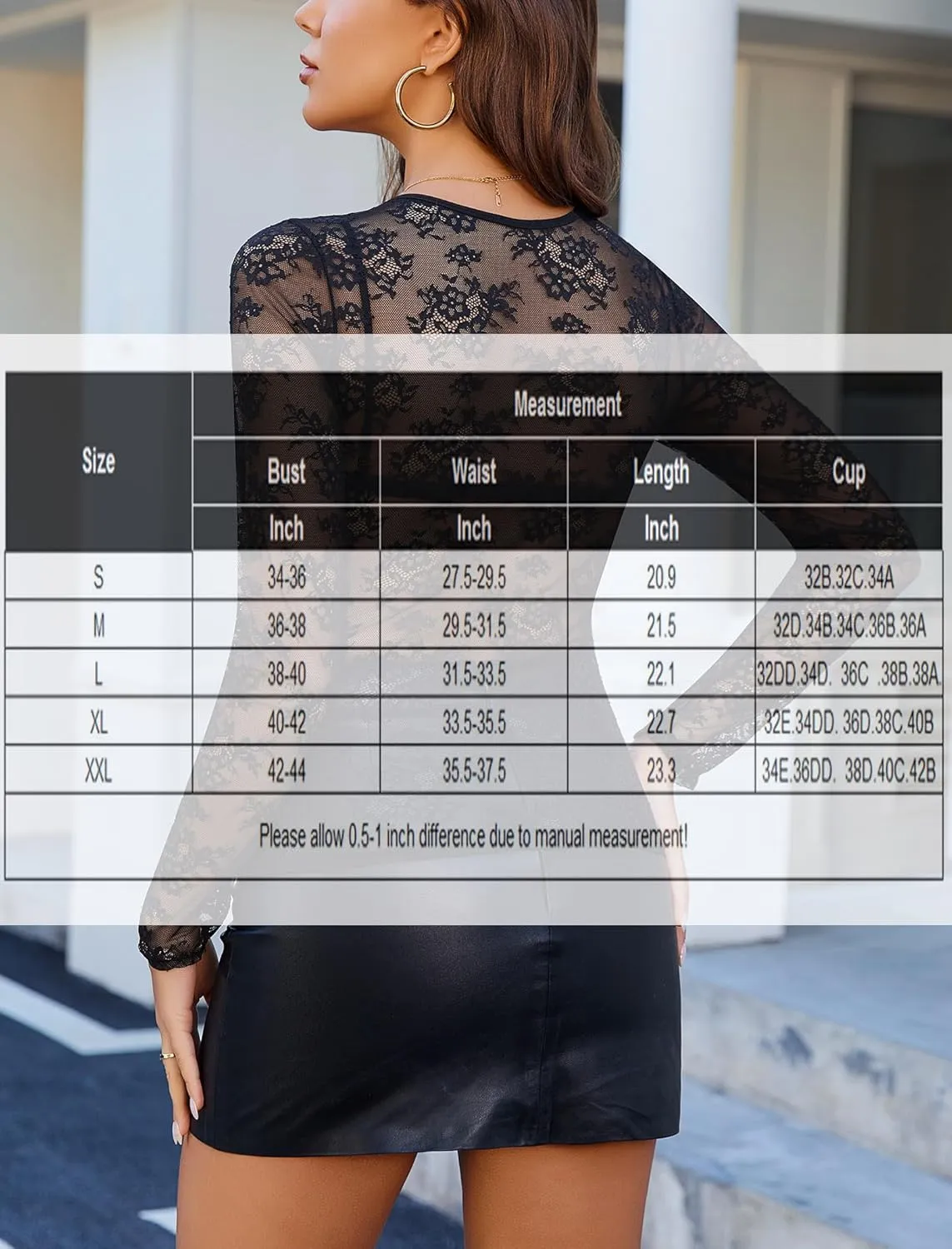 Avidlove Lace Mesh Top for Women Long Sleeve Crew Neck Sheer Blouse See Through Floral Lace Tops