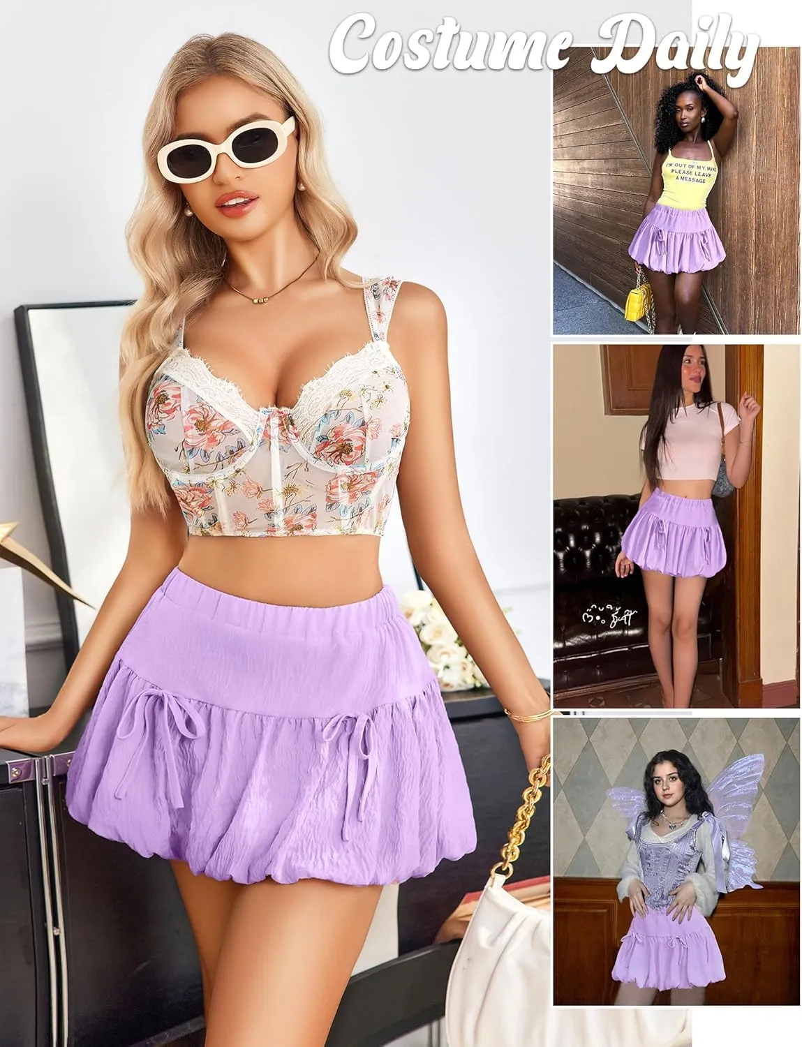 Avidlove Mini Skirt for Women Sexy Bubble Puffy Hem Y2K Elastic Waist A Line Basic Casual Skirts S-XXL