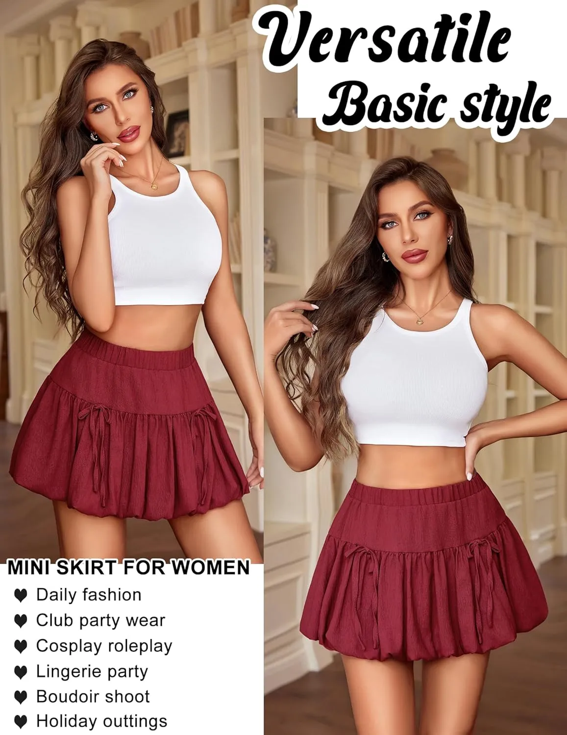Avidlove Mini Skirt for Women Sexy Bubble Puffy Hem Y2K Elastic Waist A Line Basic Casual Skirts S-XXL