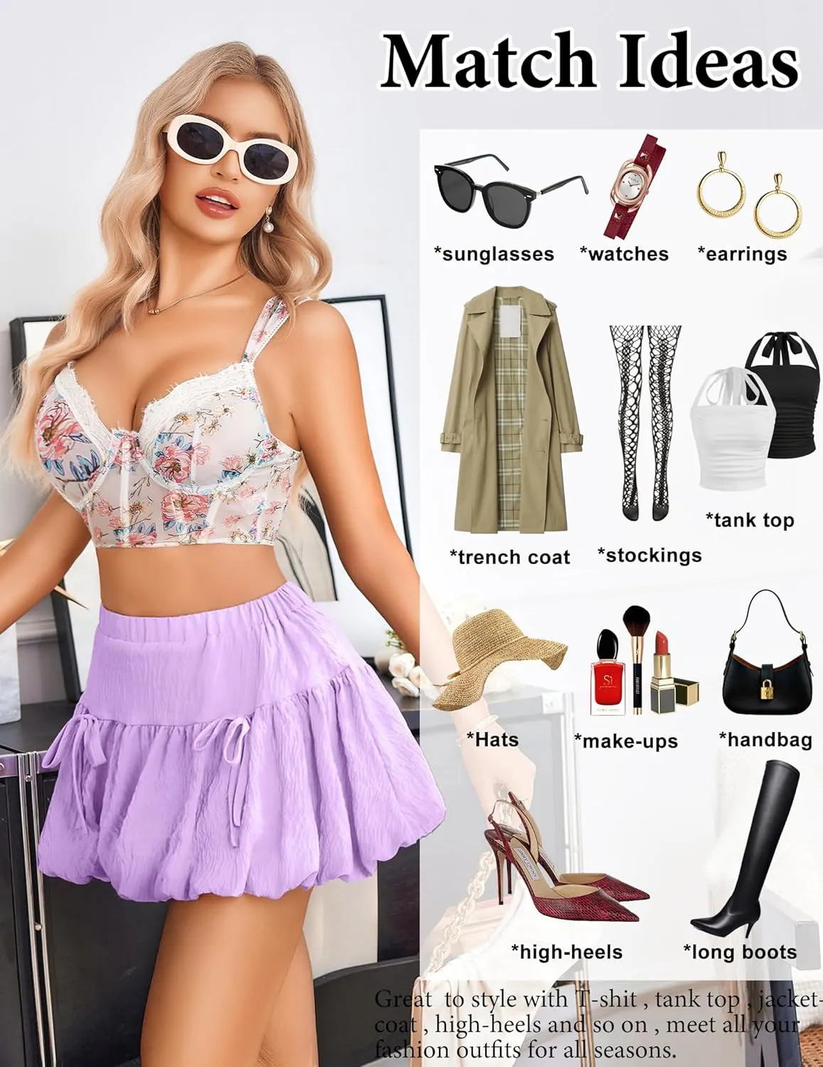 Avidlove Mini Skirt for Women Sexy Bubble Puffy Hem Y2K Elastic Waist A Line Basic Casual Skirts S-XXL