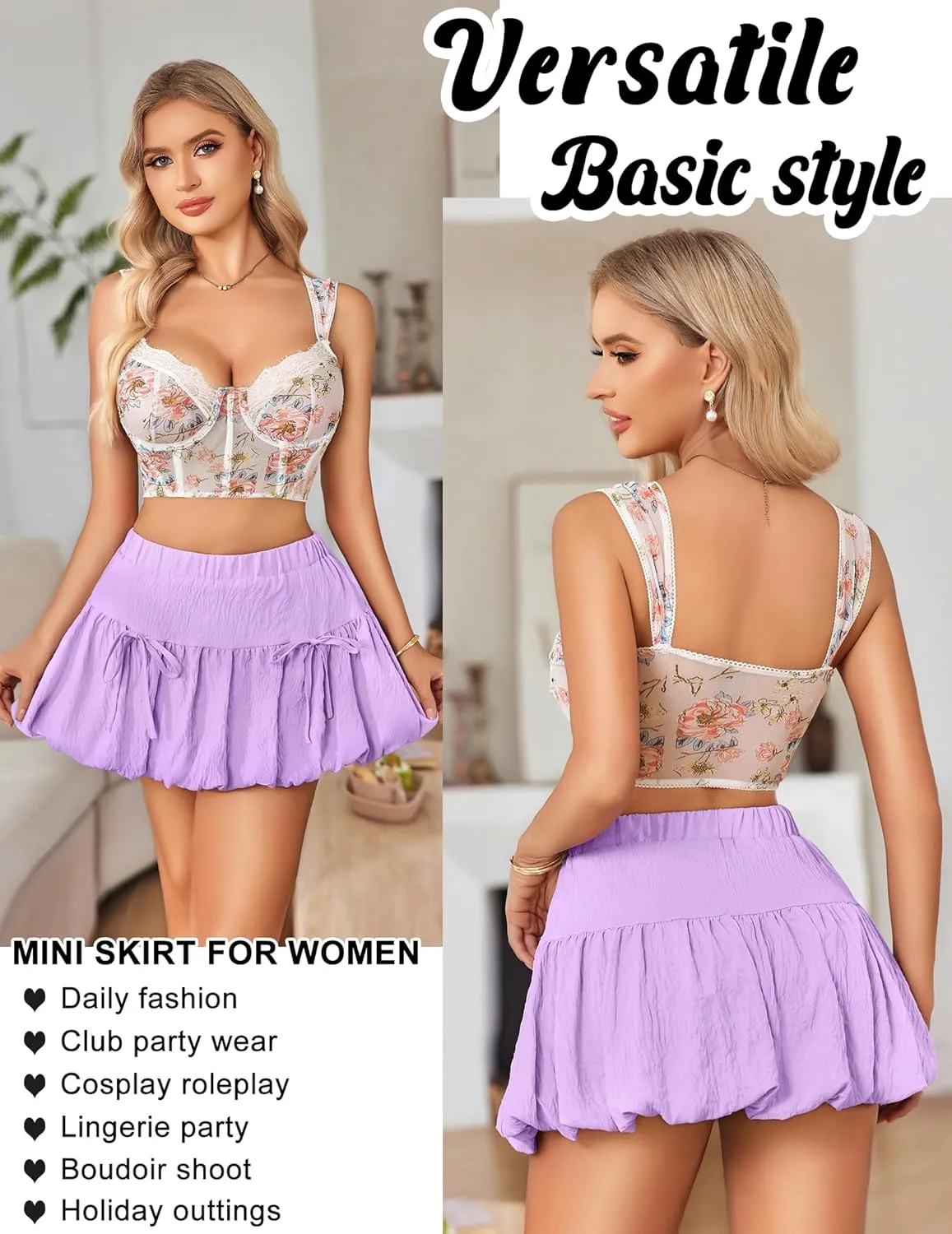 Avidlove Mini Skirt for Women Sexy Bubble Puffy Hem Y2K Elastic Waist A Line Basic Casual Skirts S-XXL