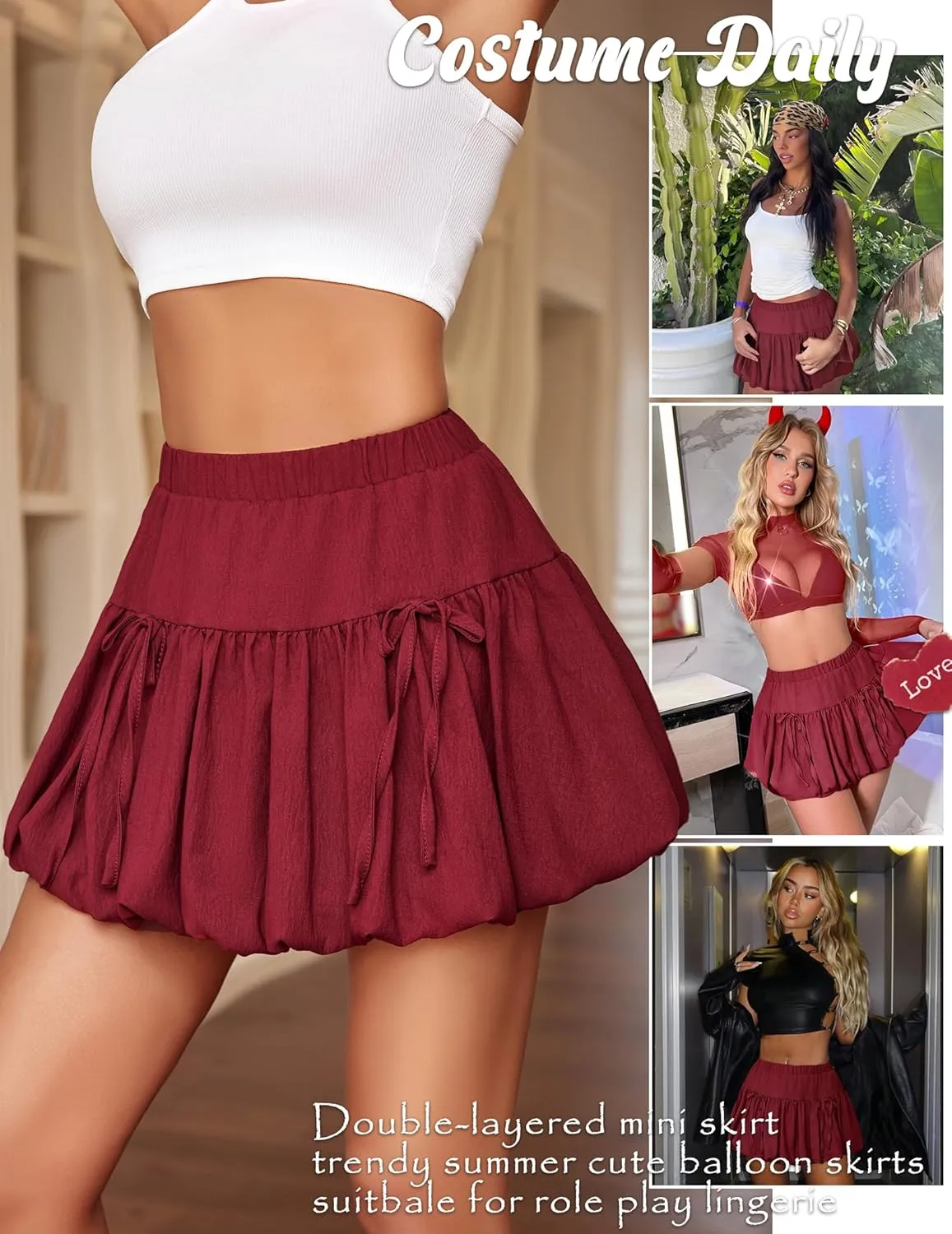 Avidlove Mini Skirt for Women Sexy Bubble Puffy Hem Y2K Elastic Waist A Line Basic Casual Skirts S-XXL