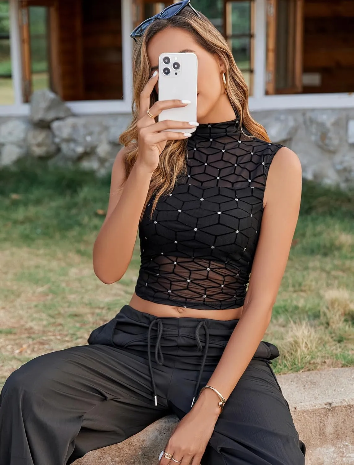 Avidlove Sexy Mesh Top Women's Sleeveless Sheer Tops Mock Neck See Through Tank Blouses Shirts