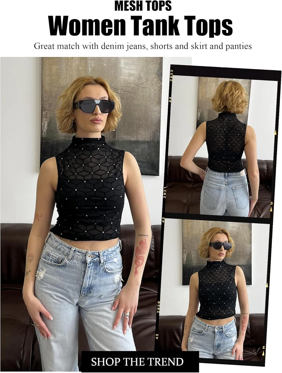 Avidlove Sexy Mesh Top Women's Sleeveless Sheer Tops Mock Neck See Through Tank Blouses Shirts