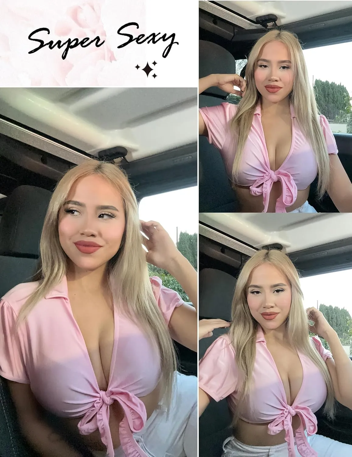Avidlove Sexy Tops for Women Tie Front Crop Top Short Sleeve Deep V Neck School Girl Outfit Cosplay Lingerie Rave Top