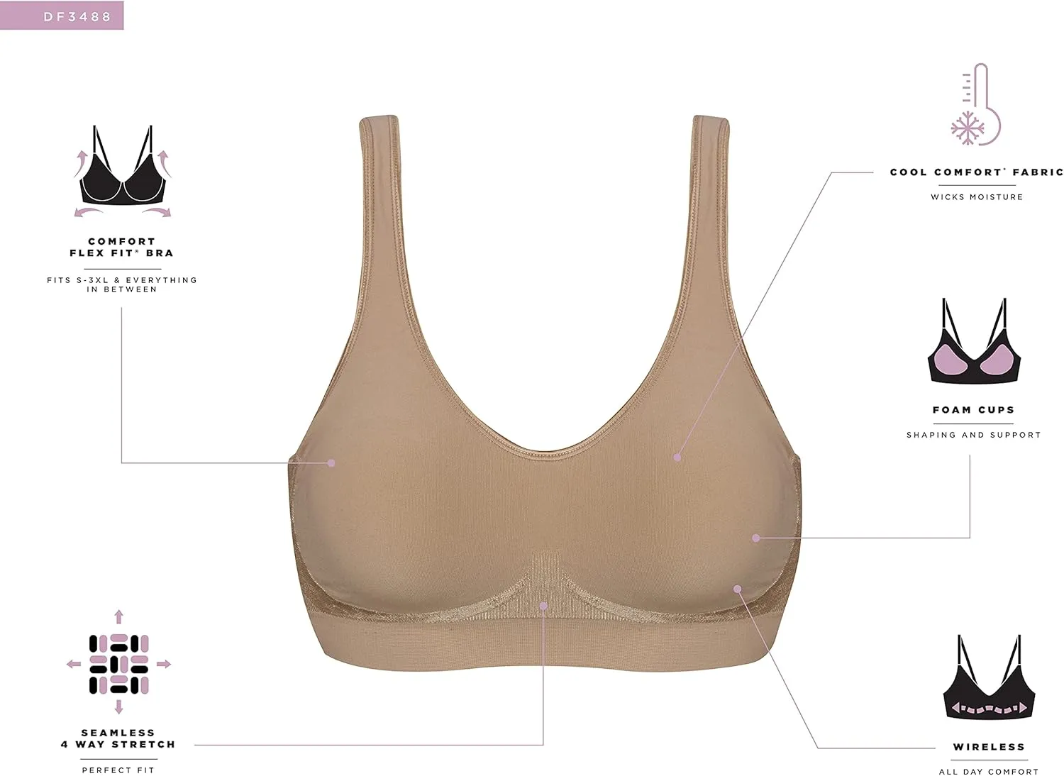 Bali Women's Comfort Revolution Wireless Bra, ComfortFlex Fit Full-Coverage Bra, DF3488