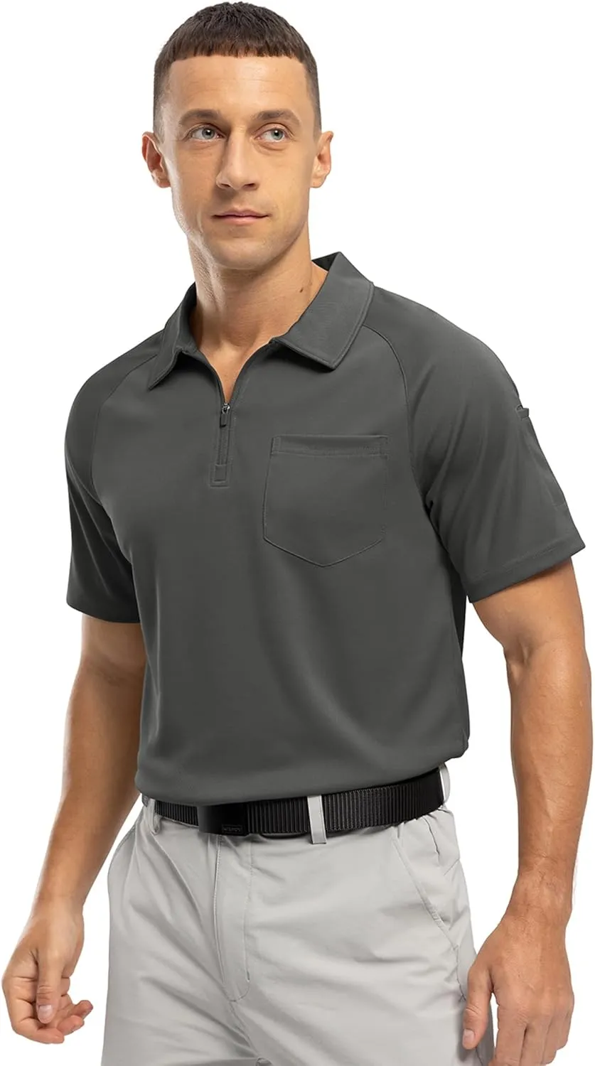 BASUDAM Men's Zippered Polo Shirts with Pocket Quick Dry Short Sleeve Active Performance