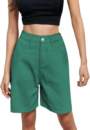 Bermuda Denim Shorts for Women High Waisted Trendy Jean Shorts Casual Vintage Long Stretchy Jeans Pants Summer Jorts