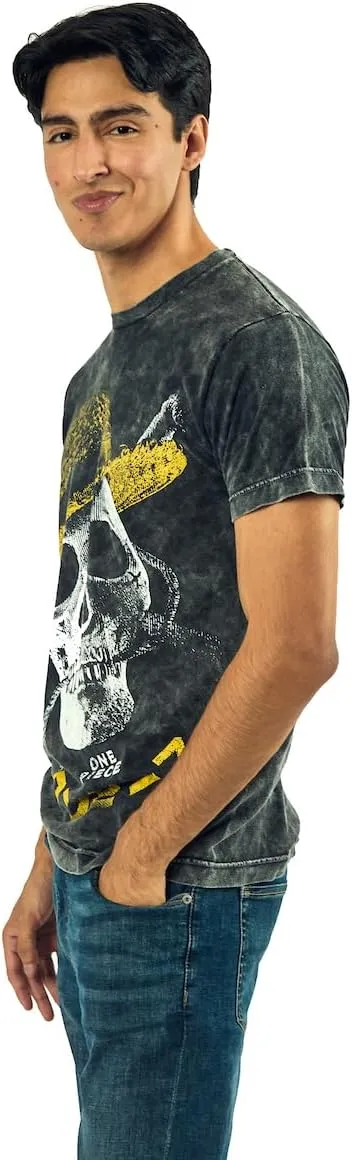 Bioworld One Piece Live Action Oversized Straw Hat Skull & Crossbones Crew Neck Short Sleeve Men's Black T-Shirt