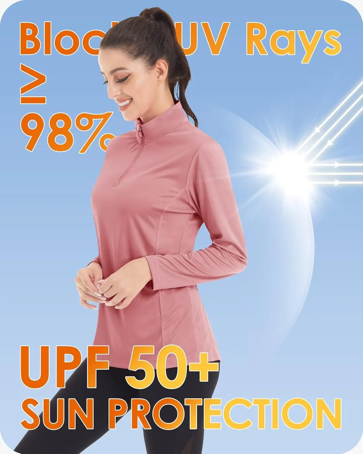 Boladeci Women's 1/4 Zip UPF 50  Sun Shirts Long Sleeve Golf Shirts UV Protection Lightweight Swim Athletic Tops Quick Dry