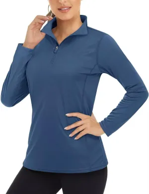 Boladeci Women's 1/4 Zip UPF 50  Sun Shirts Long Sleeve Golf Shirts UV Protection Lightweight Swim Athletic Tops Quick Dry