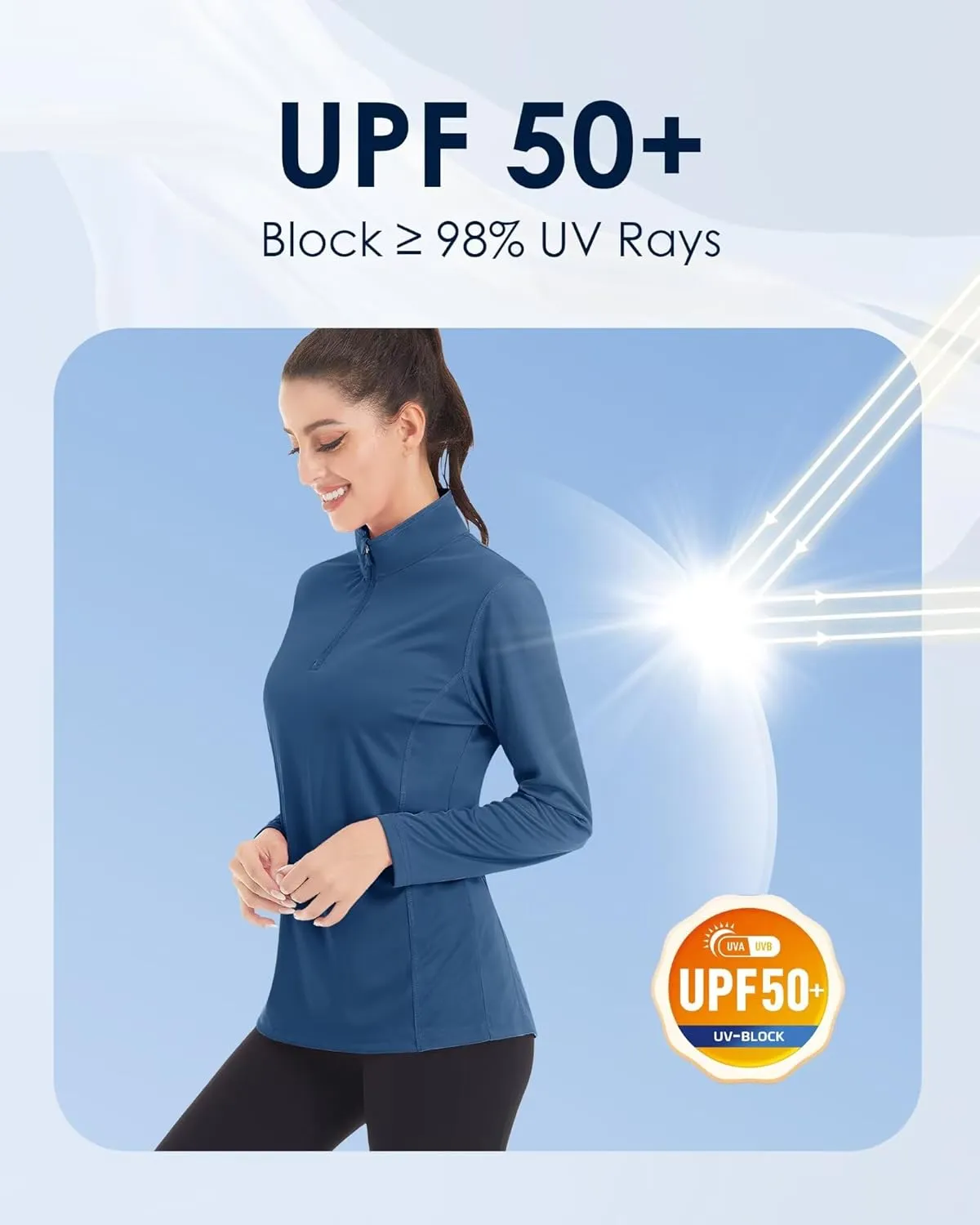 Boladeci Women's 1/4 Zip UPF 50  Sun Shirts Long Sleeve Golf Shirts UV Protection Lightweight Swim Athletic Tops Quick Dry