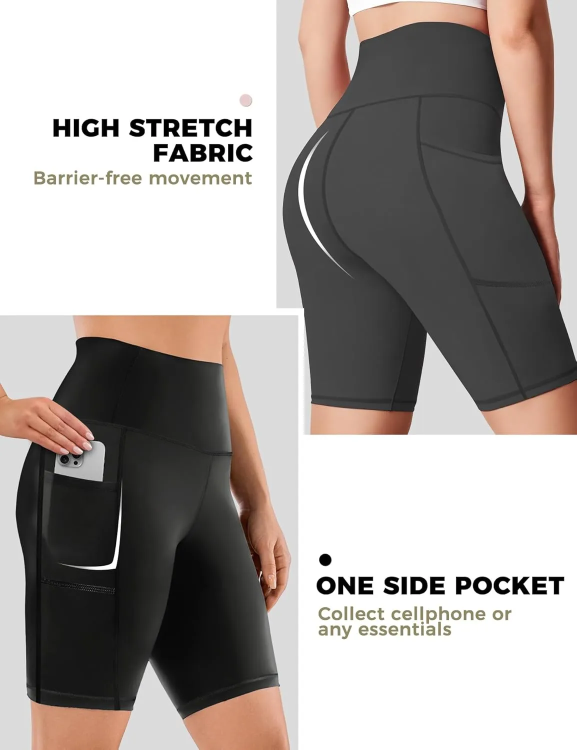 Buauty 2/3 Pack Biker Shorts Women Tummy Control with Pocket 8" High Waisted Yoga Running Workout Spandex Compression Shorts