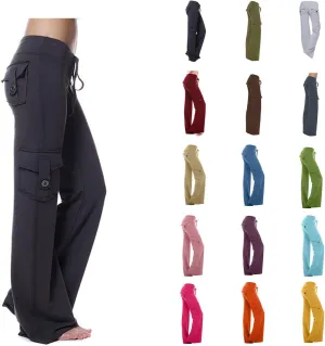 Cargo Yoga Pants with Pockets for Women Slim Fit Tight Barely Flare Leg Pants Stretch Athletic Workout Gym Pants