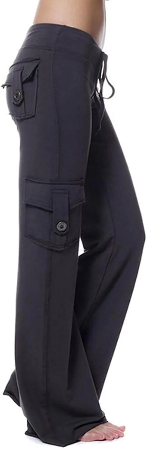 Cargo Yoga Pants with Pockets for Women Slim Fit Tight Barely Flare Leg Pants Stretch Athletic Workout Gym Pants