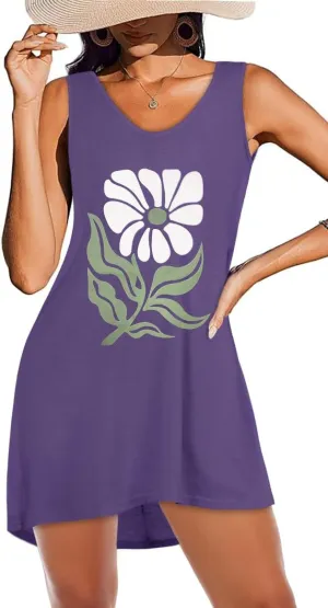 CHICGAL Womens Swimsuit Coverup Summer Beach Sleeveless T Shirt Bikini Tank Dress Loose Bathing Suit Cover Up