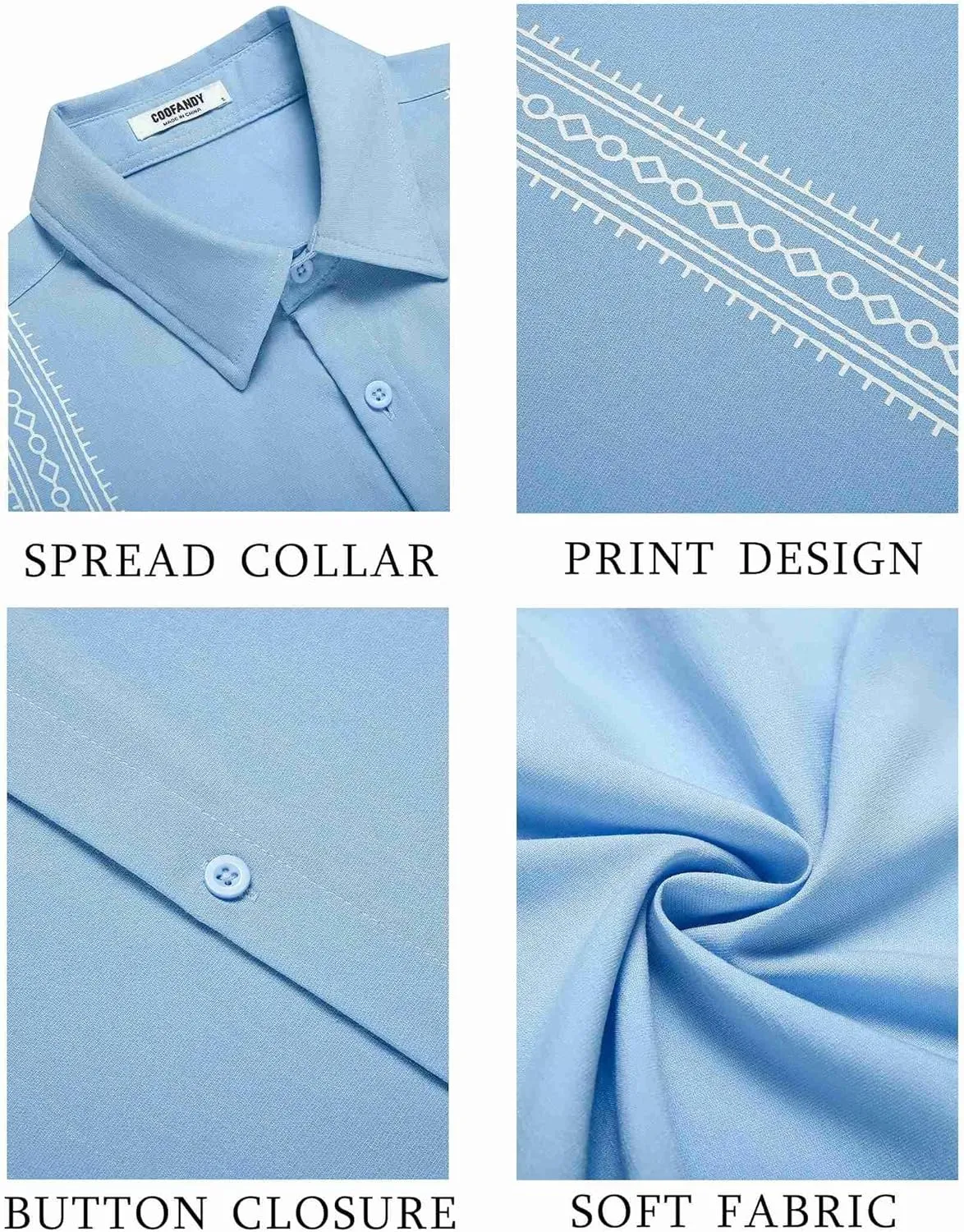 COOFANDY Men's Cuban Guayabera Shirt Short Sleeve Button Down Shirts Casual Summer Beach Shirts