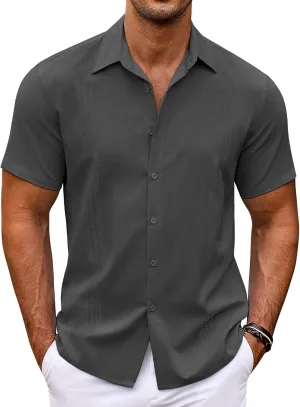 COOFANDY Men's Cuban Guayabera Shirt Short Sleeve Button Down Shirts Casual Summer Beach Shirts