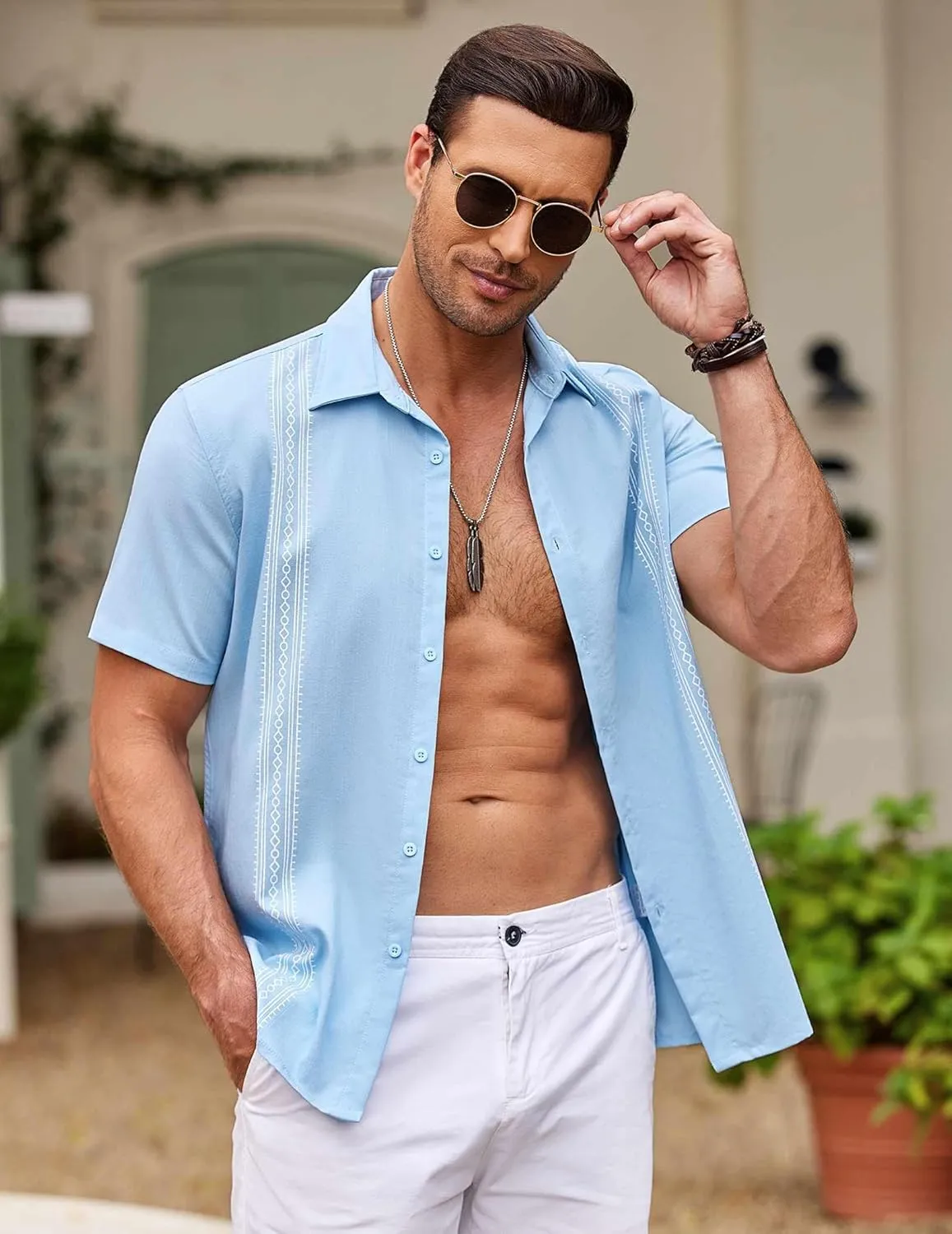 COOFANDY Men's Cuban Guayabera Shirt Short Sleeve Button Down Shirts Casual Summer Beach Shirts
