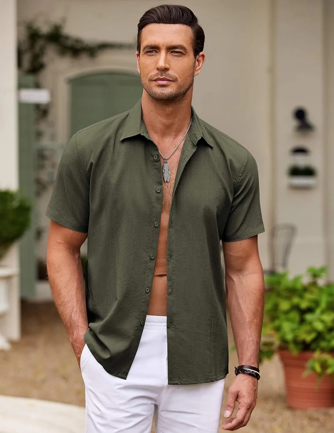 COOFANDY Men's Cuban Guayabera Shirt Short Sleeve Button Down Shirts Casual Summer Beach Shirts