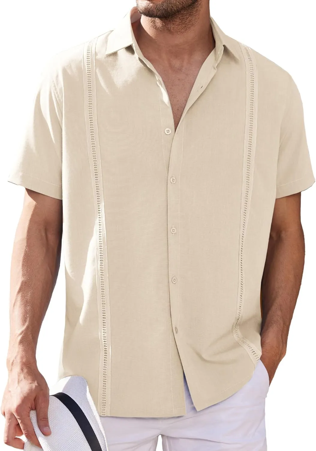 COOFANDY Mens Short Sleeve Cuban Guayabera Shirt Casual Summer Beach Button Down Shirts