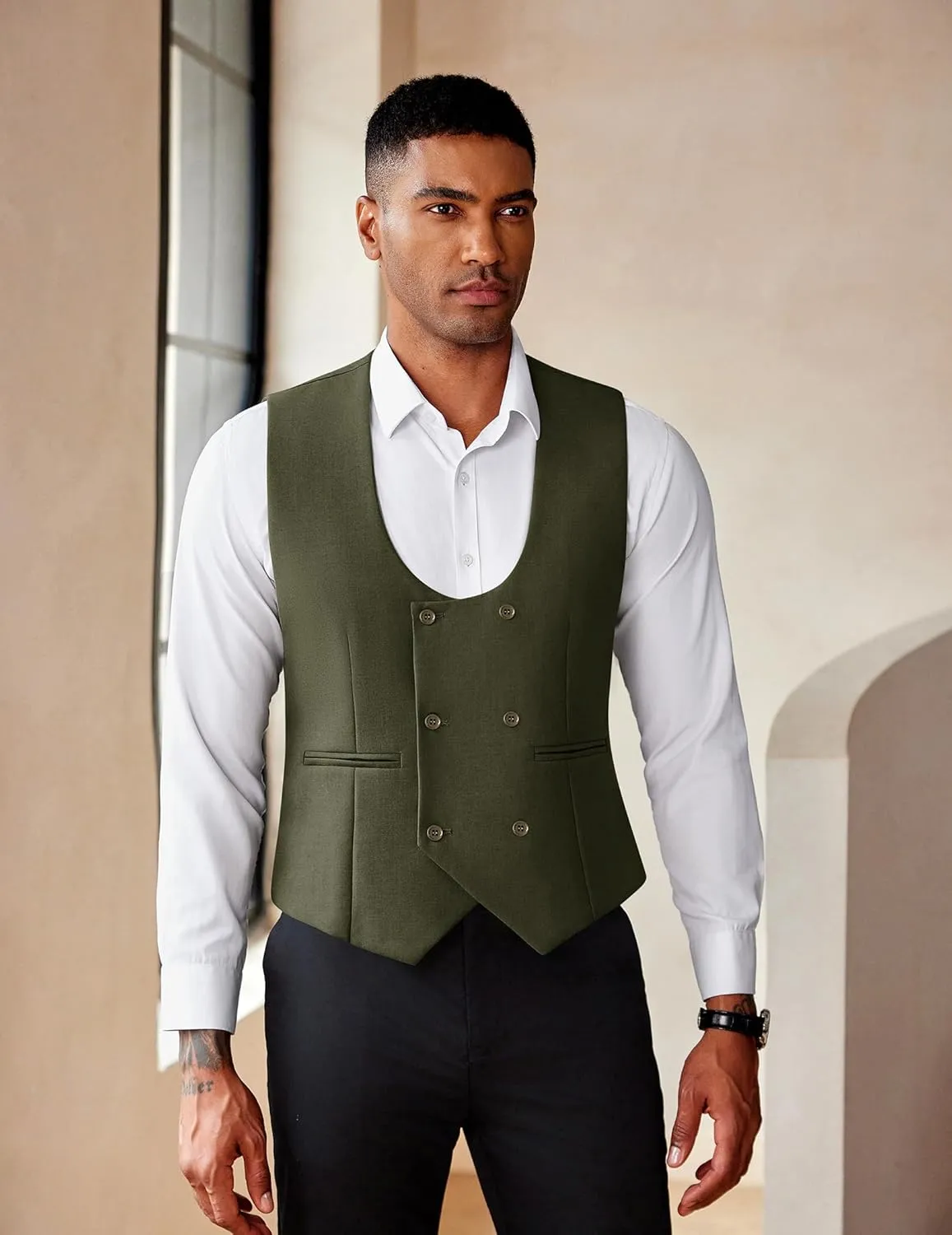 COOFANDY Men's Suit Vest Slim Fit Double Breasted Dress Vest Casual Business Formal Waistcoat