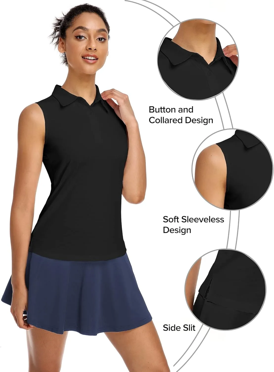 COOrun Women's Golf Polo Shirt Sleeveless Tennis Tops 50  UV Protection Shirts Quick Dry Collared Activewear