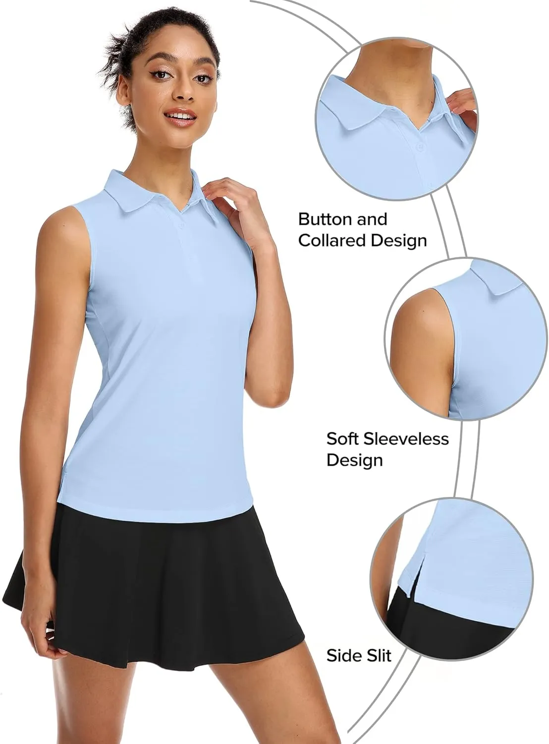 COOrun Women's Golf Polo Shirt Sleeveless Tennis Tops 50  UV Protection Shirts Quick Dry Collared Activewear