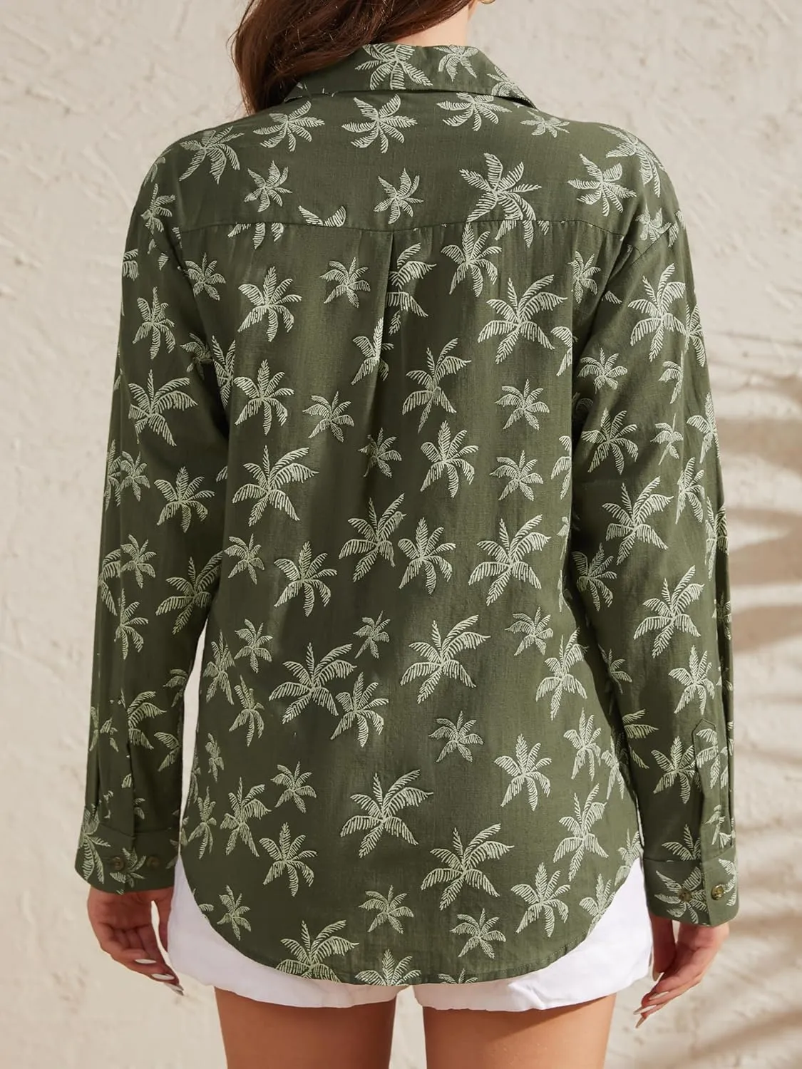 CUNLIN Women's Button Down Shirts Long Sleeve Cotton Summer Beach Wear for Women with Pocket