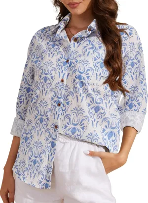 CUNLIN Women's Button Down Shirts Long Sleeve Cotton Summer Beach Wear for Women with Pocket