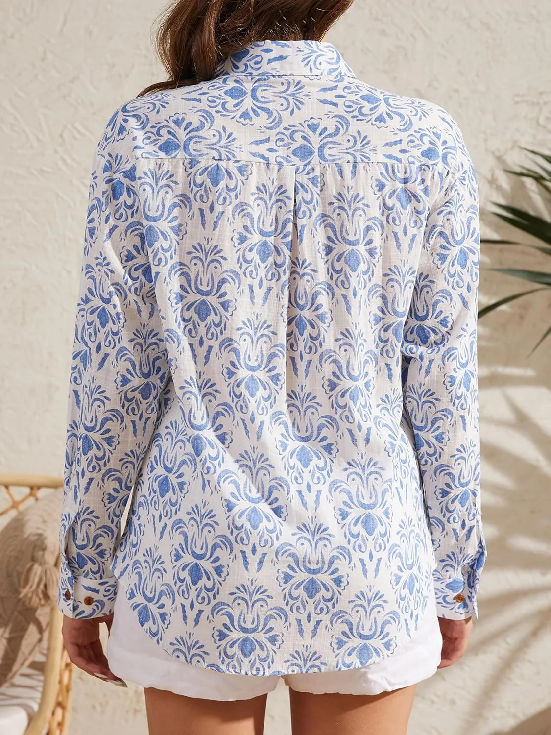 CUNLIN Women's Button Down Shirts Long Sleeve Cotton Summer Beach Wear for Women with Pocket