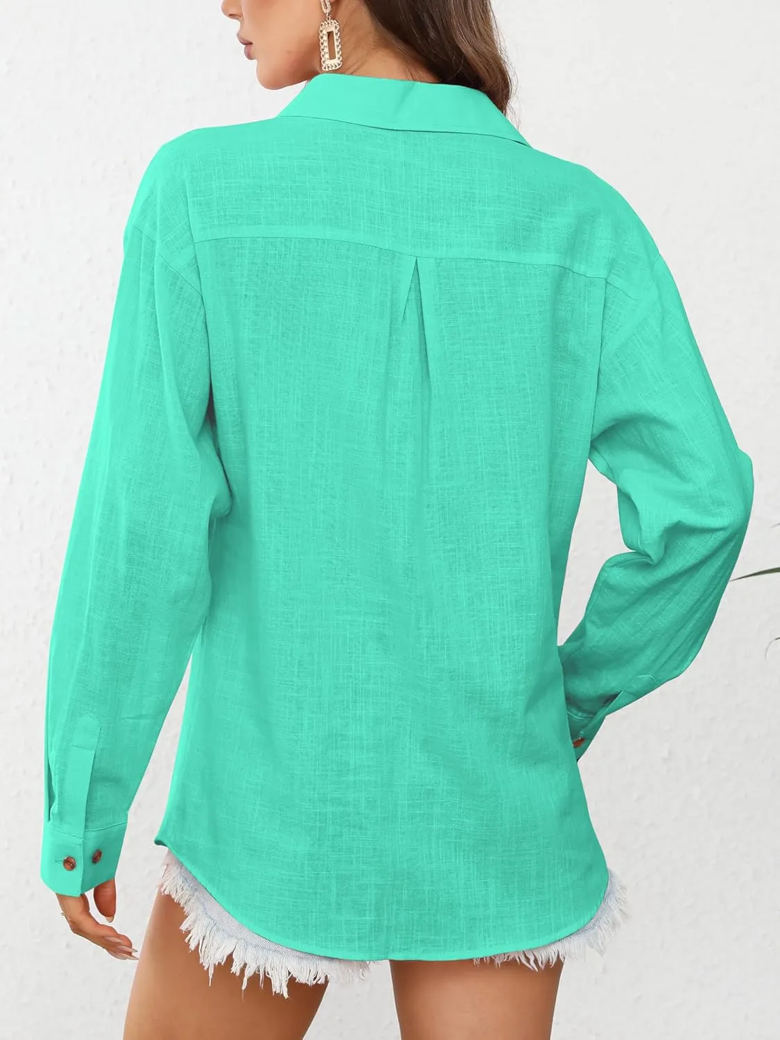 CUNLIN Women's Button Down Shirts Long Sleeve Cotton Summer Beach Wear for Women with Pocket