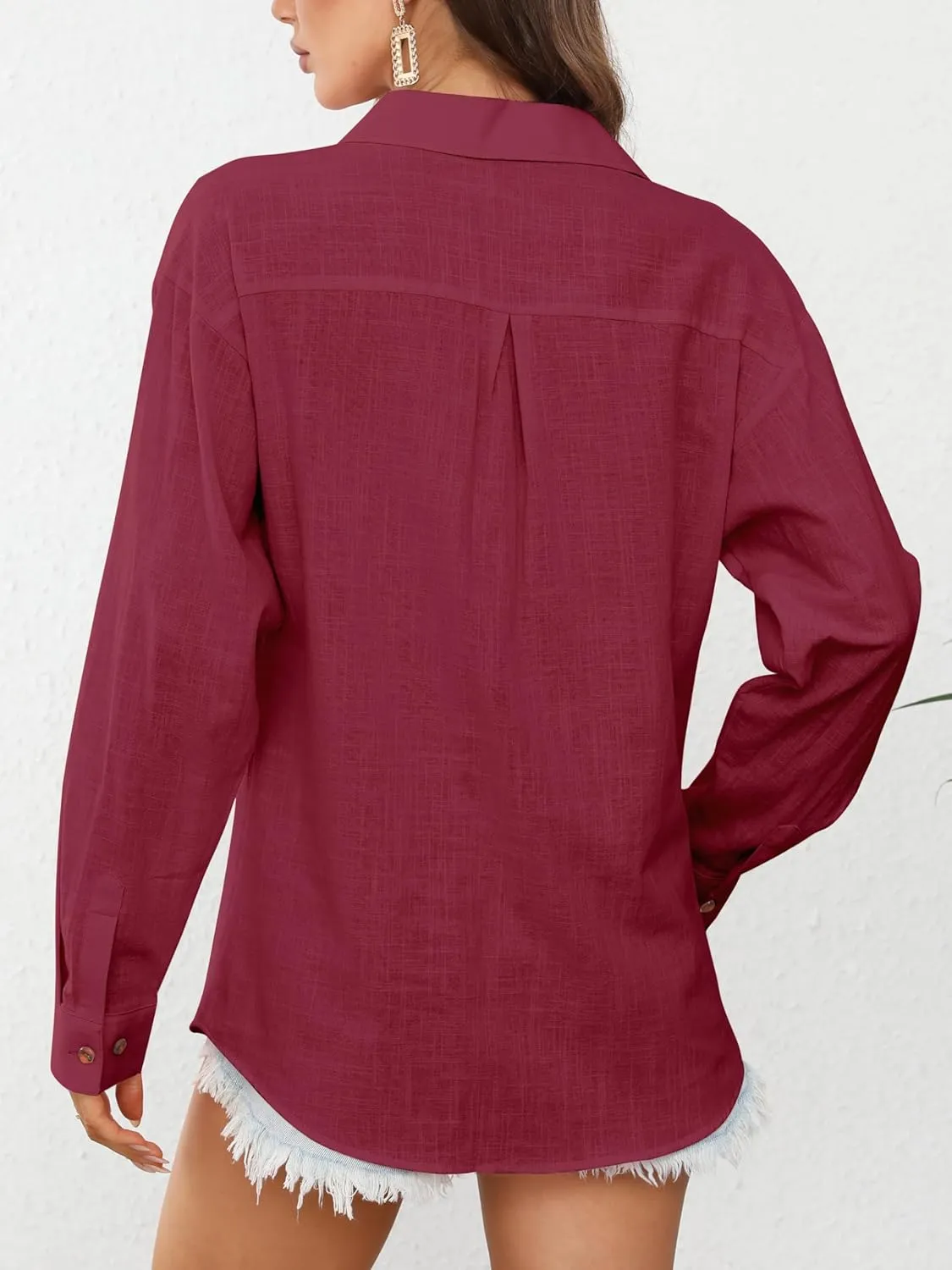 CUNLIN Women's Button Down Shirts Long Sleeve Cotton Summer Beach Wear for Women with Pocket