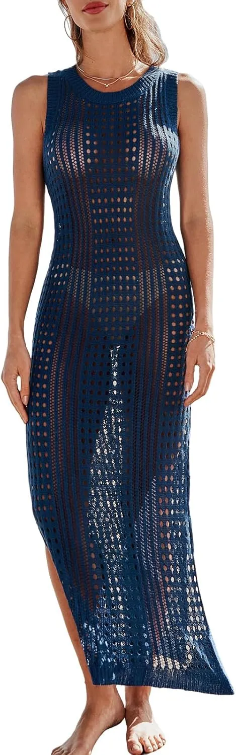 CUPSHE Women Cutout Bodycon Maxi Cover-Up Dress Crew Neck Sleeveless Cover Up Summer
