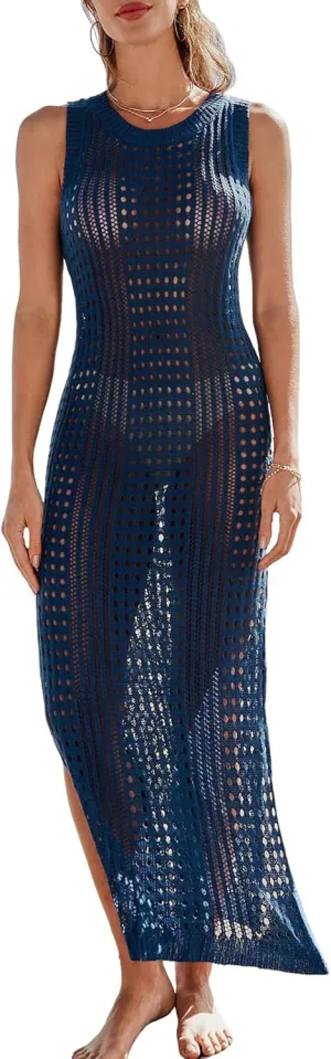 CUPSHE Women Cutout Bodycon Maxi Cover-Up Dress Crew Neck Sleeveless Cover Up Summer